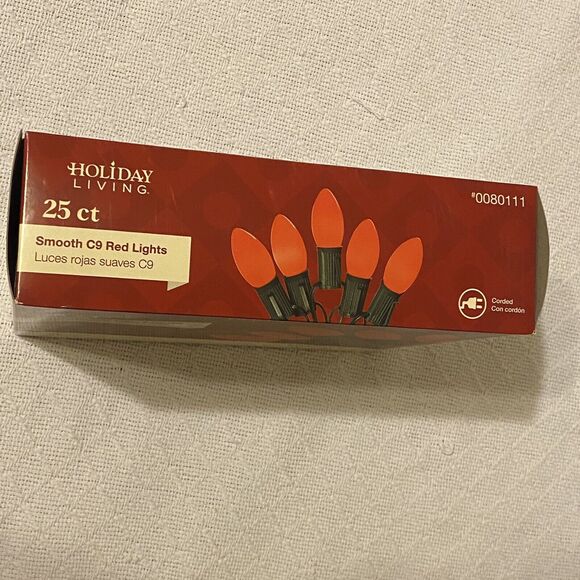 Holiday Living 25ct Ceramic Red C9 Christmas Lights Corded Indoor /Outdoor New - Picture 3 of 5